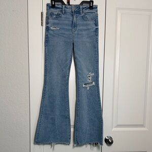 American Eagle Outfitters Light Blue Distressed Flare Jeans